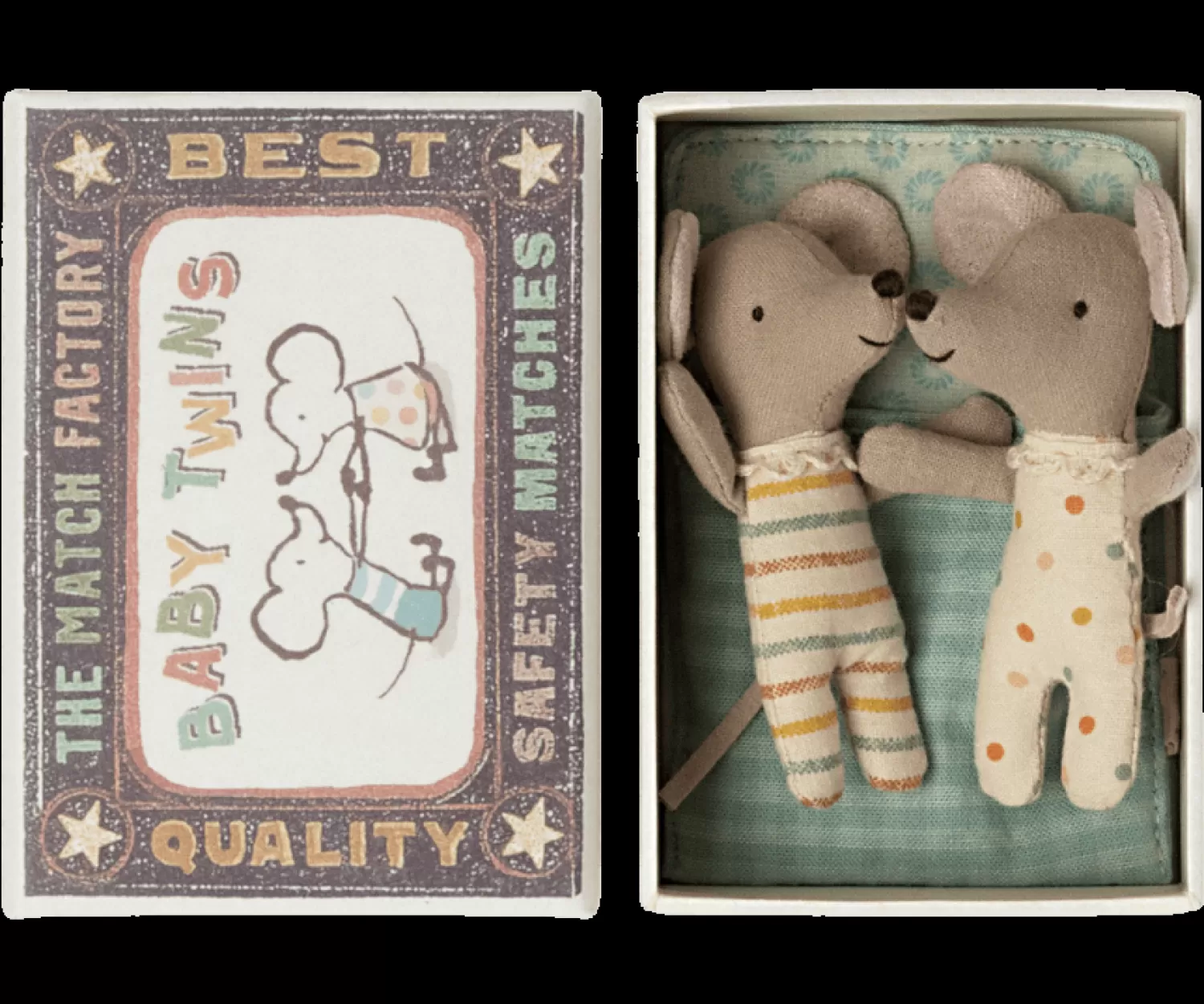 Maileg Baby Girl And Boy Twin Mice In Matchbox New