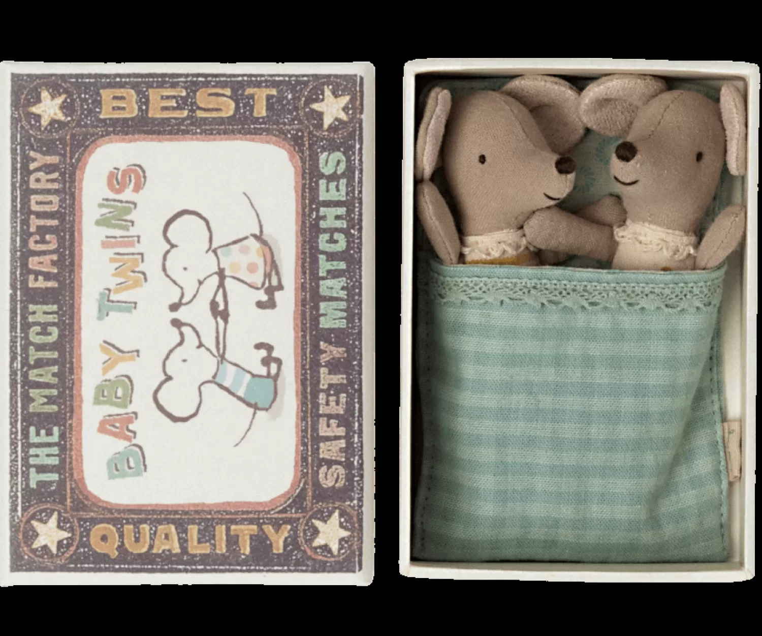 Maileg Baby Girl And Boy Twin Mice In Matchbox New