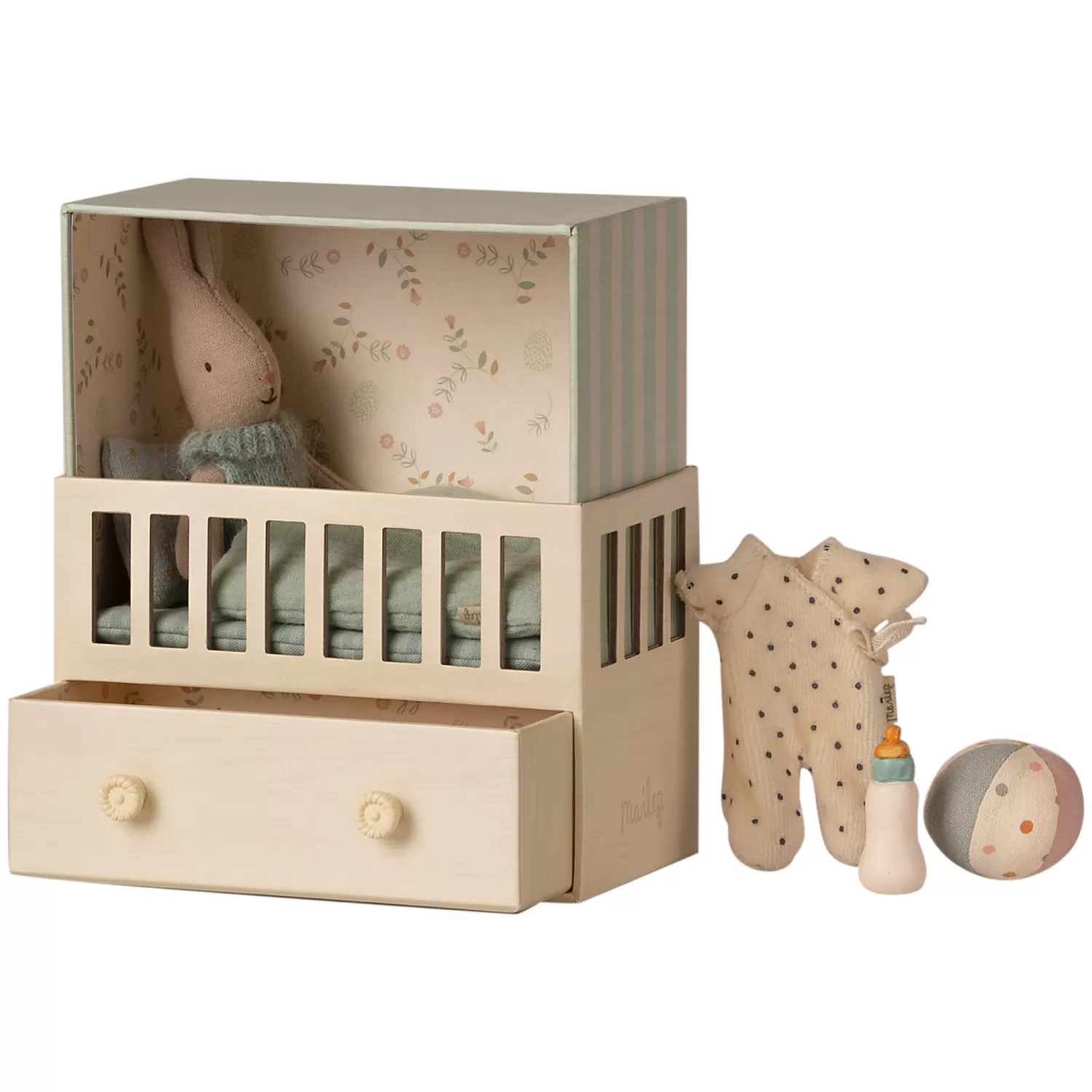 Maileg Baby Room Set With Micro Rabbit – Mint Blue Cheap