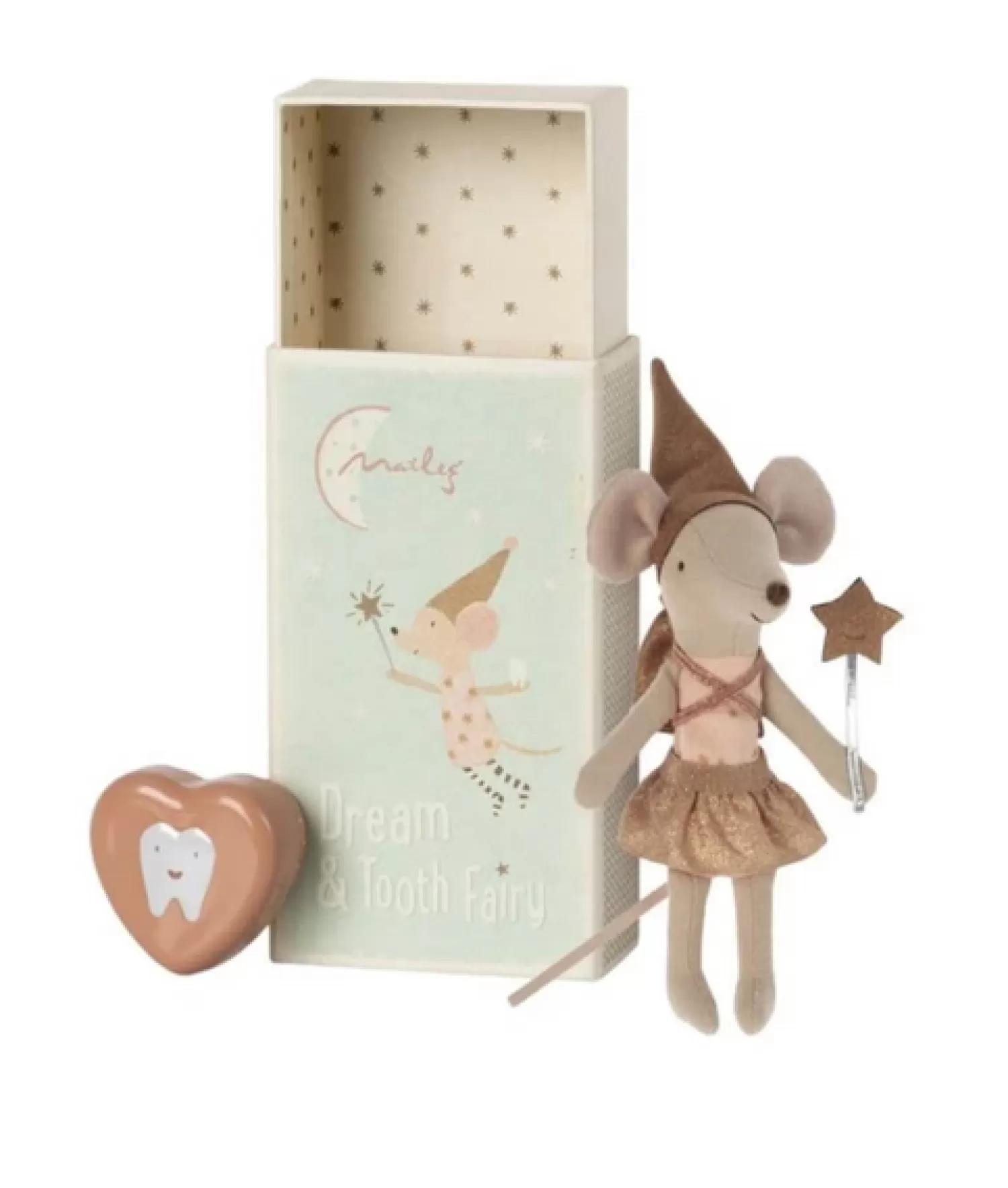 Maileg Big Sister Mouse Tooth Fairy In A Matchbox With A Metal Heart Shaped Tooth Box-Rose Shop
