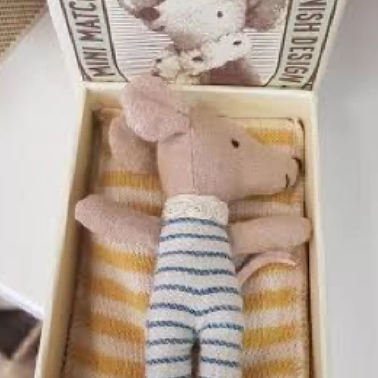 Maileg Blue And White Striped Sleepy And Wakey Mouse In Matchbox Toy Flash Sale