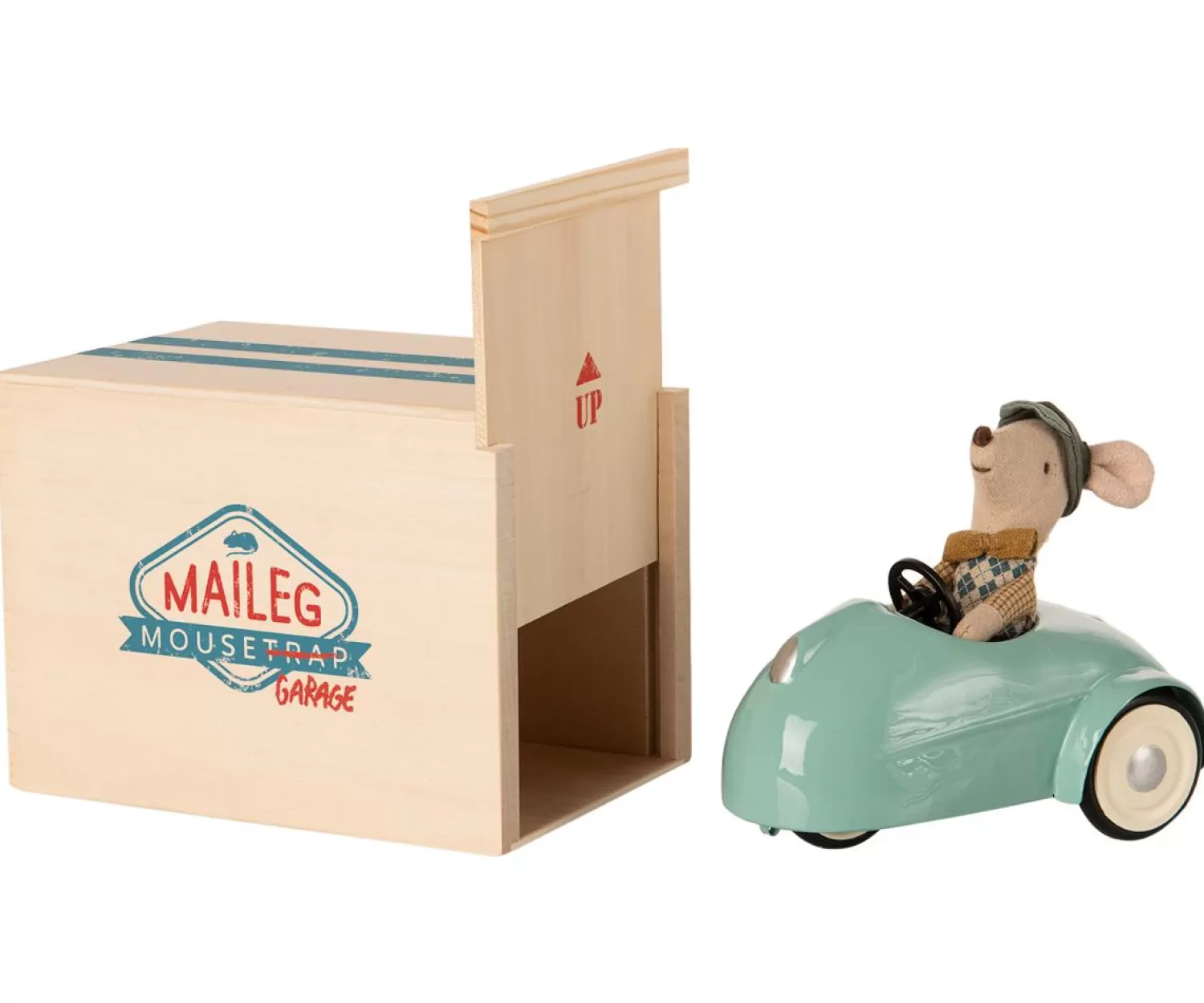 Maileg Little Brother Mouse With Blue Car And Garage Outlet