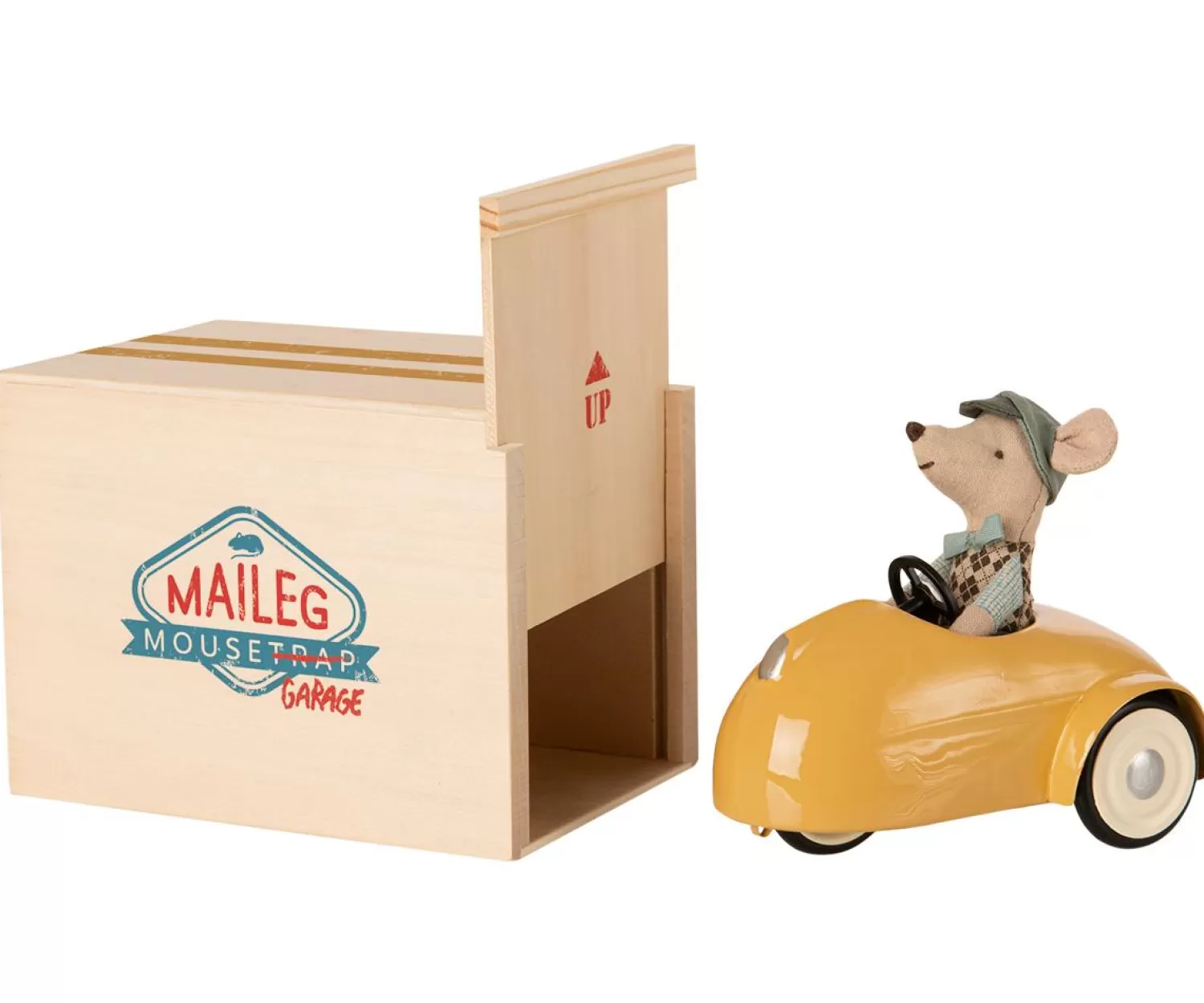 Maileg Little Brother Mouse With Yellow Car And Garage Hot