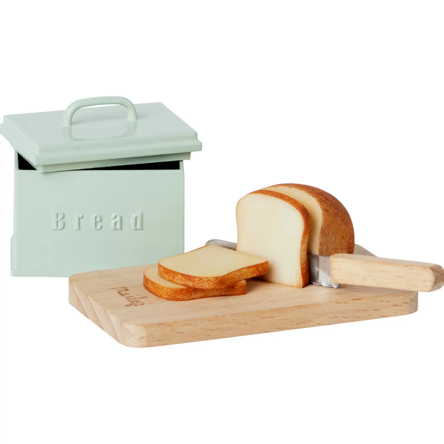 Maileg Miniature Bread Box, Cutting Board And Knife – Mint New