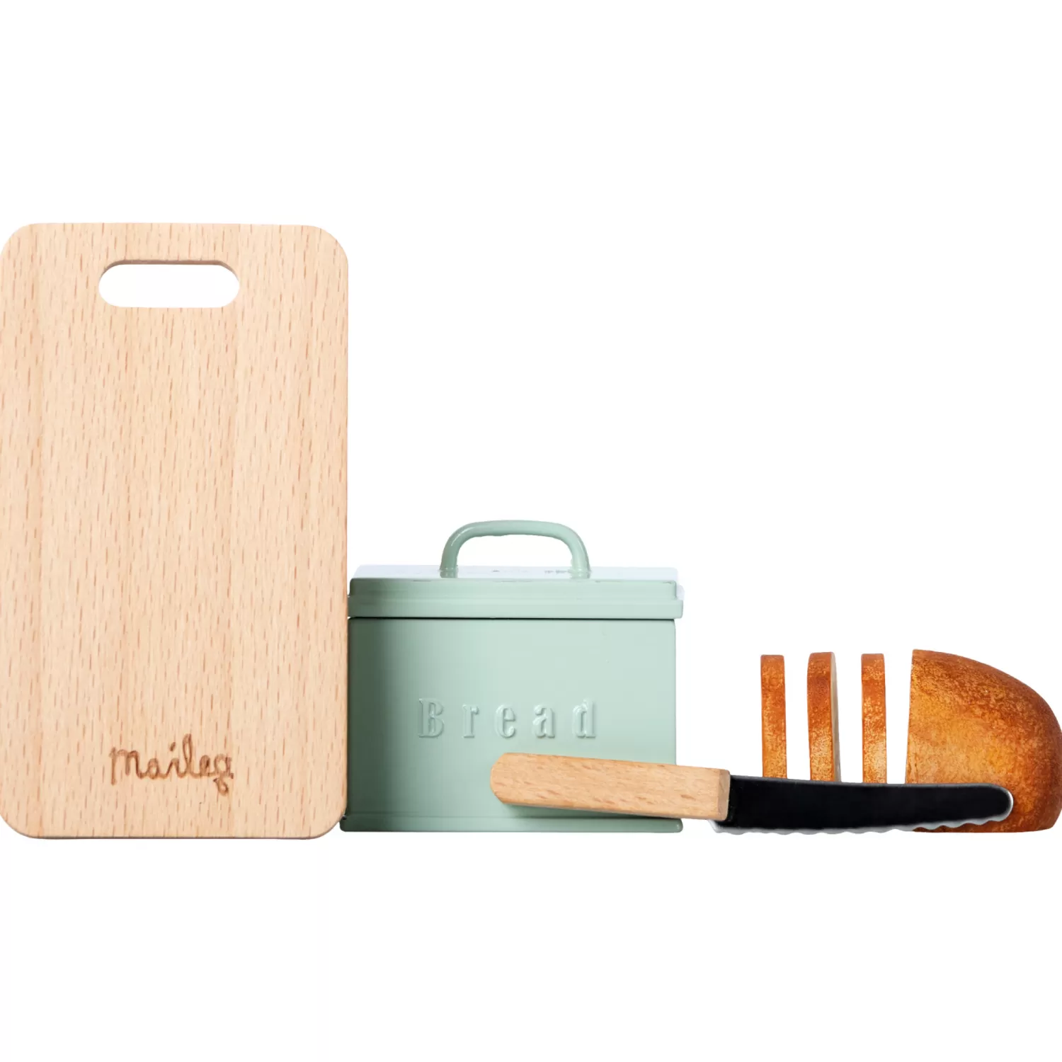 Maileg Miniature Bread Box, Cutting Board And Knife – Mint New