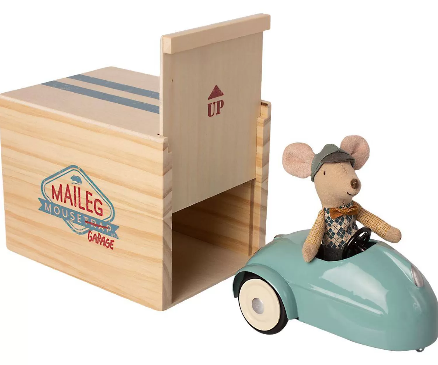 Maileg Mouse With Blue Car And Garage Cheap