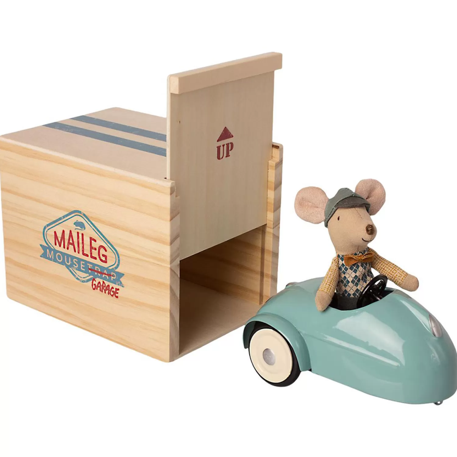 Maileg Mouse With Vintage Car And Garage – Blue Shop