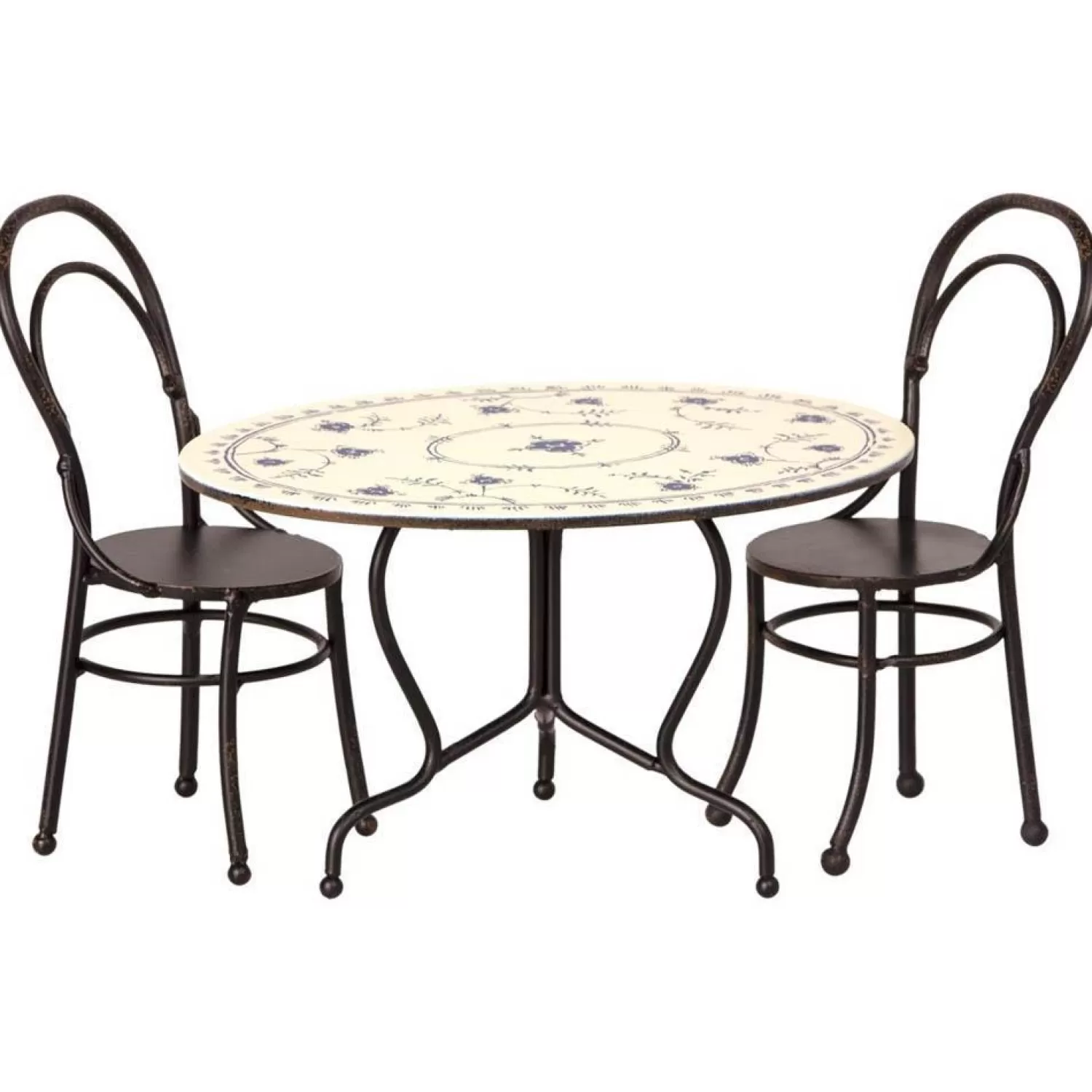 Maileg Set Tavolo Bianco Fiorato E Sedie Micro Nere Clearance