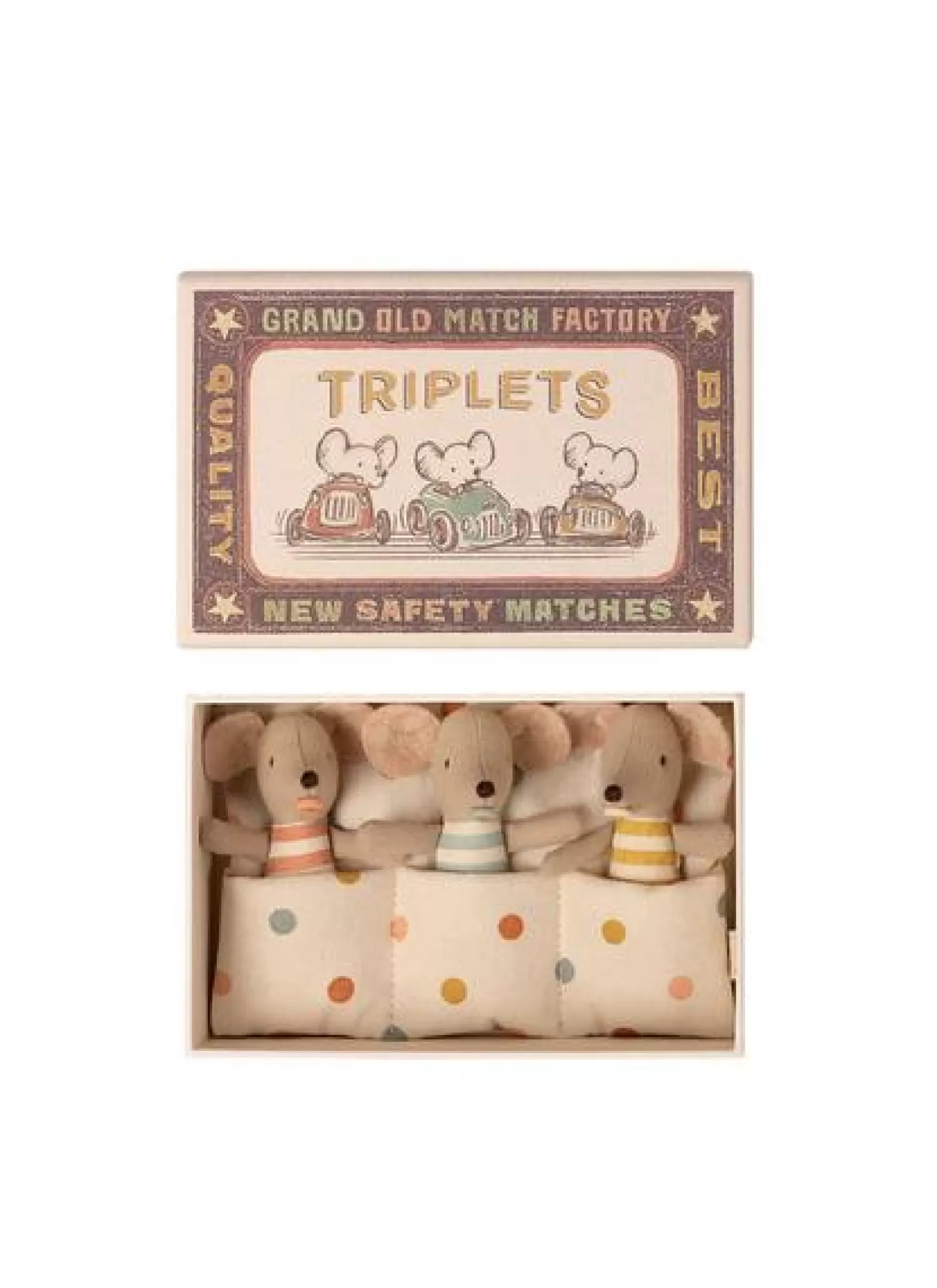 Maileg Triplets Mice In Matchbox Fashion